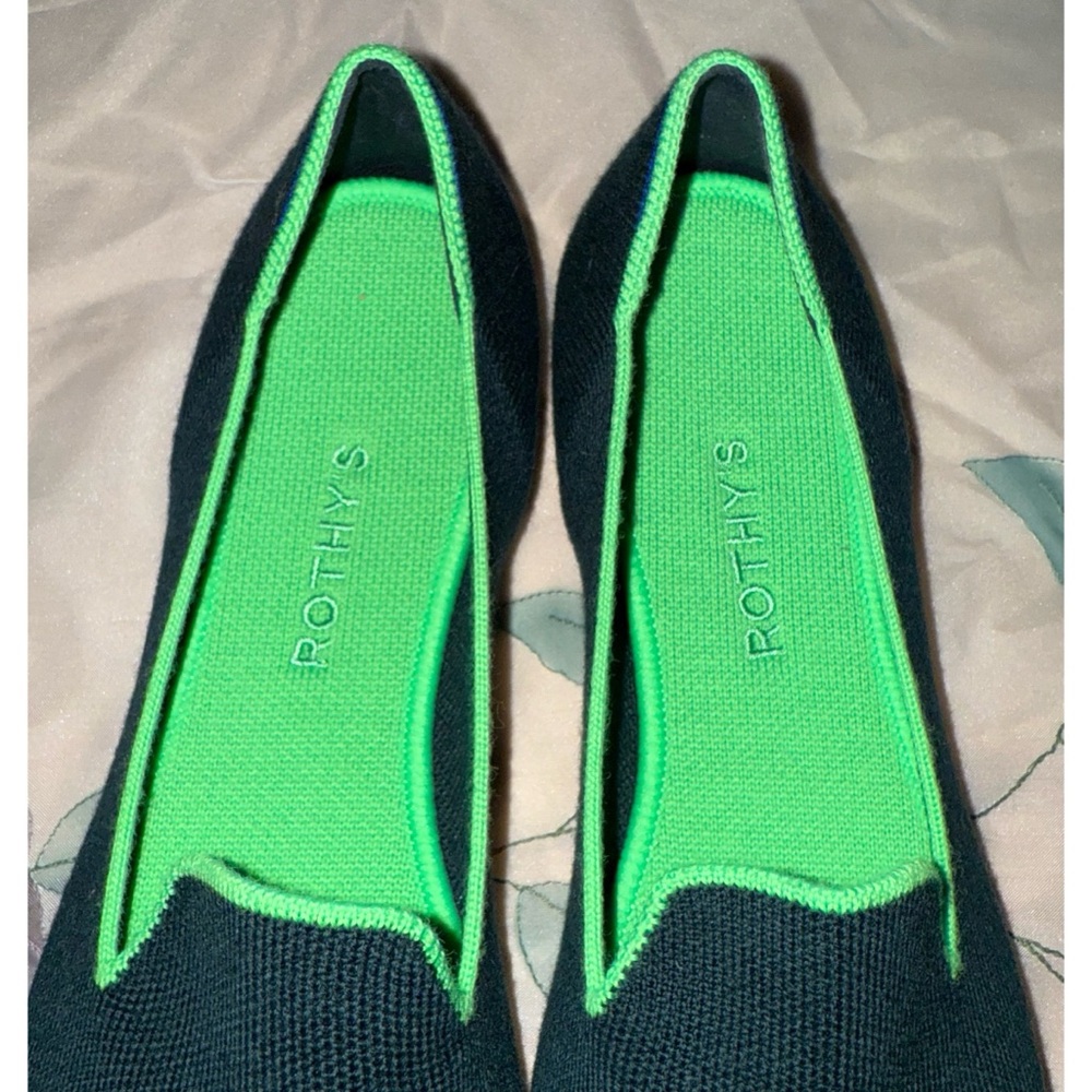 New Rothy's Forest Green and Neon Green Loafers Size 10W - Picture 4 of 11